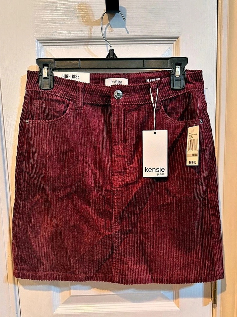 kensie High Rise Skirt Corduroy Mini Skirt in Burgundy Size 0/25 NWT